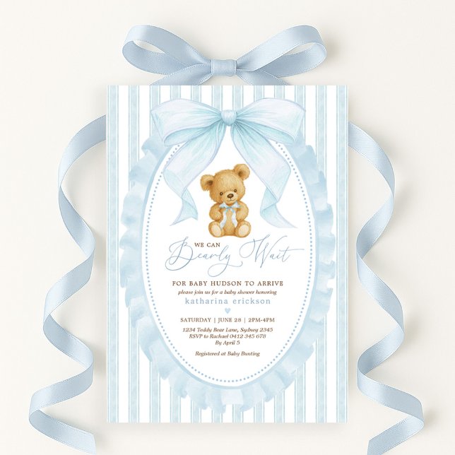 Invitación Baby Shower de Preppy Blue Teddy Bear Boy (Subido por el creador)