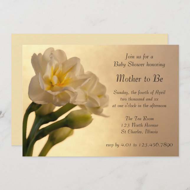 Invitación Baby Shower de primavera de doble torneado blanco (Anverso / Reverso)