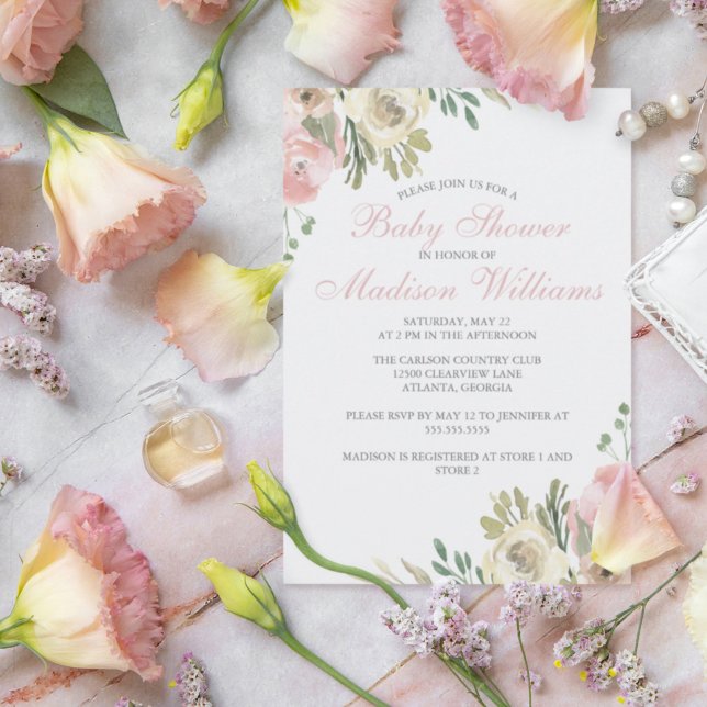 Invitación Baby Shower de primavera elegante Chica floral sua (Subido por el creador)
