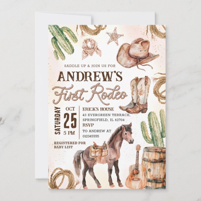 Invitación Baby Shower de primer Rodeo Personal (Anverso)