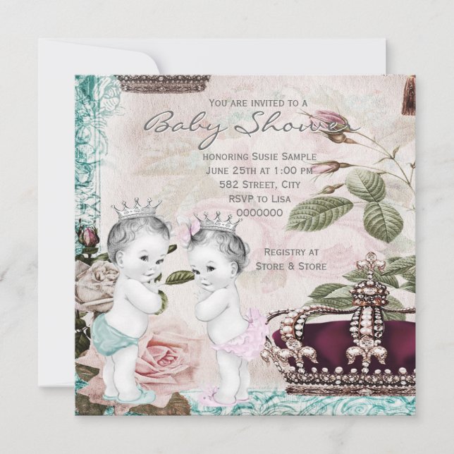 Invitación Baby Shower de Prince y Princess Twin (Anverso)