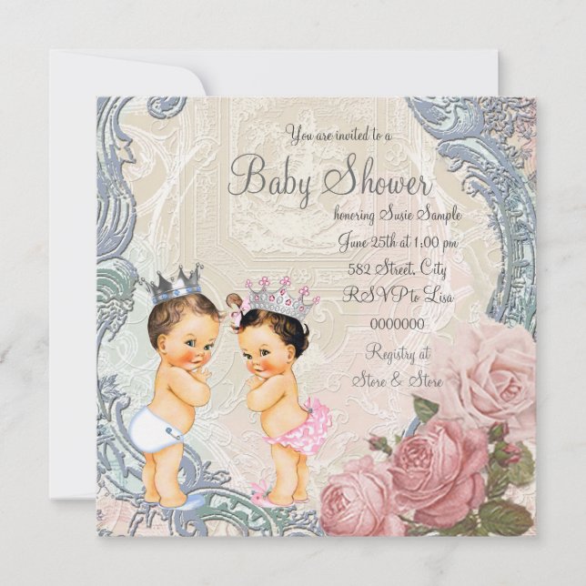 Invitación Baby Shower de Prince y Princess Twin (Anverso)