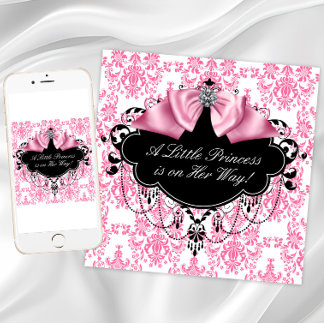 Invitación Baby Shower de Princesa de Damasco Negro Rosa