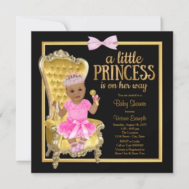 Invitación Baby Shower de princesa de la etnia del oro negro  (Anverso)
