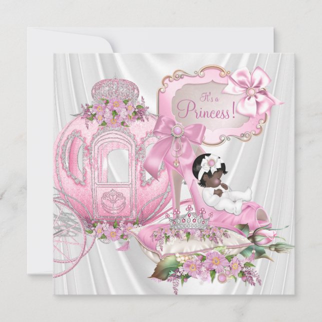 Invitación Baby Shower de Princesa Real Afroamericana (Anverso)