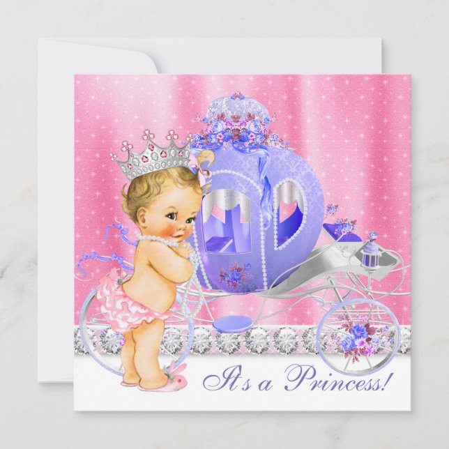 Invitación Baby Shower de Princesa Rosa y Morada (Anverso)