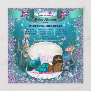 Invitación Baby Shower de Princesa Sirena Afroamericana