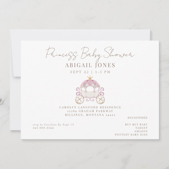 Invitación Baby Shower de Princess Carriage (Anverso)