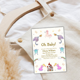 Invitación Baby Shower de Princess Fairytale Dragon Unicorn