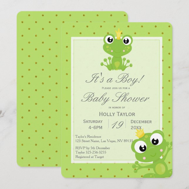 Invitación Baby Shower de príncipe frog personaliz (Anverso / Reverso)
