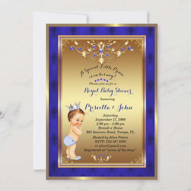 Invitación Baby Shower de Principito Pequeño, Azul (Anverso)