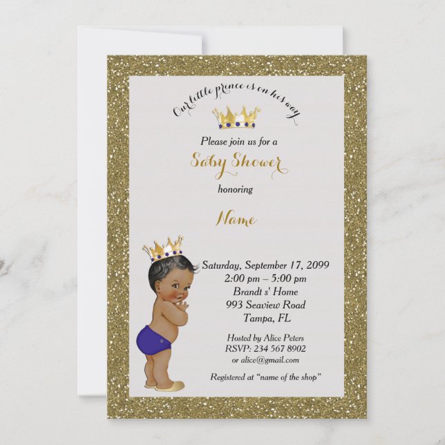 Invitación Baby Shower de Principito Pequeño, oro, (Anverso)