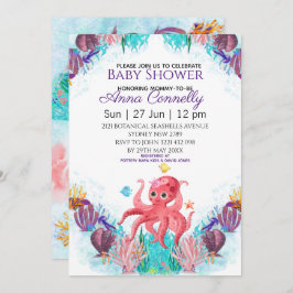 Invitación Baby Shower de pulpo rosa colorido del océano