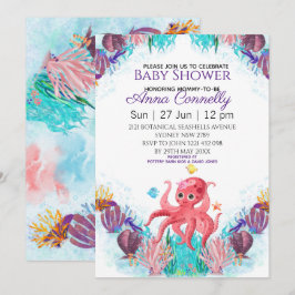 Invitación Baby Shower de pulpo rosa colorido del océano