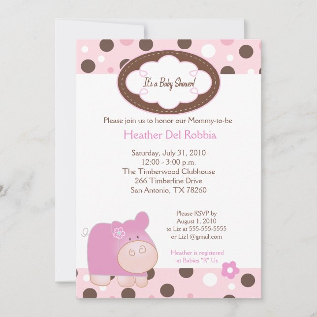 Invitación Baby Shower de Punto de moda Hippo Rosa (Anverso)