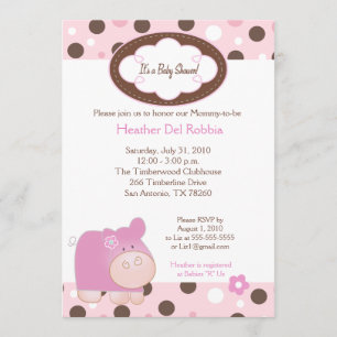 Invitación Baby Shower de Punto de moda Hippo Rosa