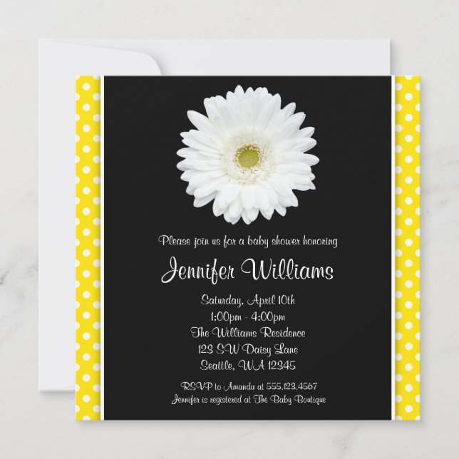Invitación Baby Shower de punto de polka amarillo blanco (Anverso)