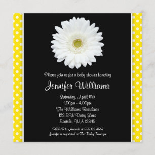 Invitación Baby Shower de punto de polka amarillo blanco