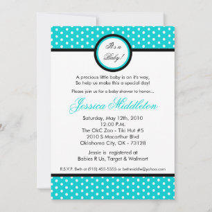 Invitación Baby Shower de punto de polka azul eléc