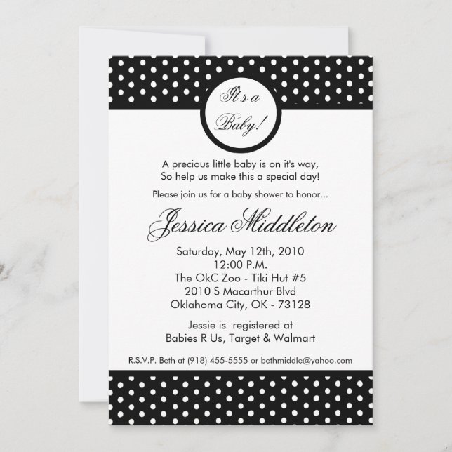 Invitación Baby Shower de punto de polka blanco ne (Anverso)