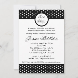 Invitación Baby Shower de punto de polka blanco ne