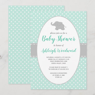 Invitación Baby Shower de punto de polka gris verde de la men