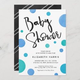 Invitación Baby Shower de punto de polka moderno azul brillan