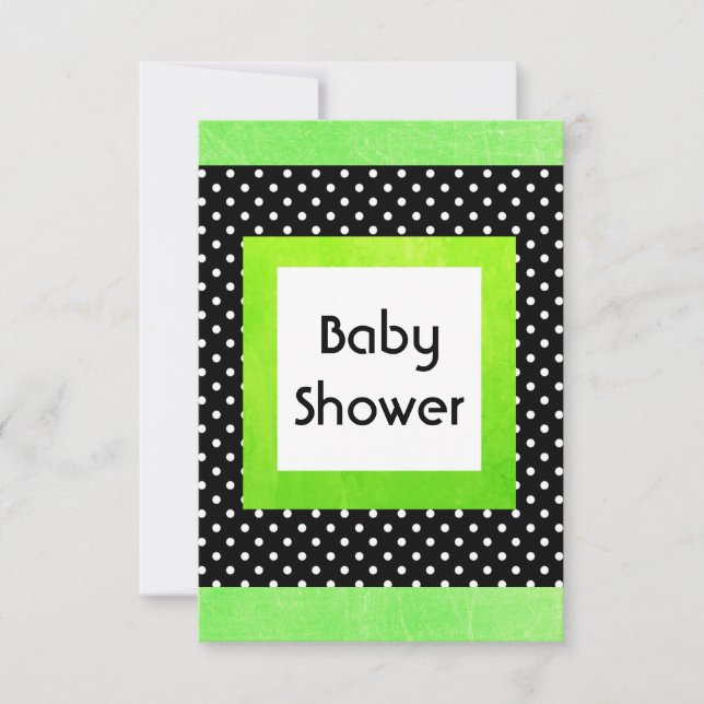 Invitación Baby Shower de Punto de Polka Negro y Verde Lime i (Anverso)
