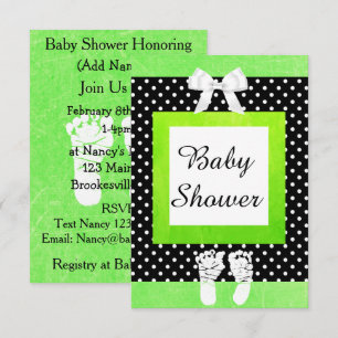Invitación Baby Shower de Punto de Polka Negro y Verde Lime i