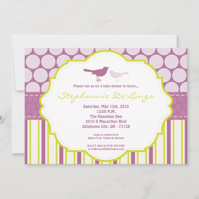 Invitación Baby Shower de punto de polka púrpura 5 (Anverso)