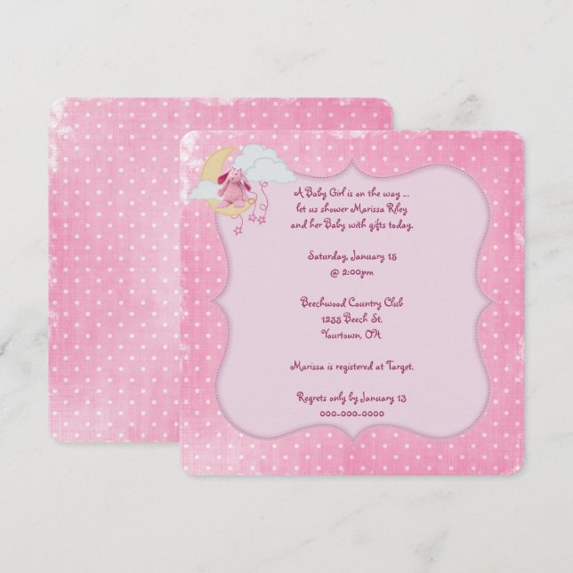 Invitación Baby Shower de Punto de Polka Rosa (Anverso / Reverso)
