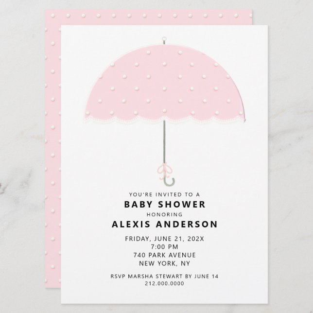 Invitación Baby Shower de Punto de Polka Rosa (Anverso / Reverso)