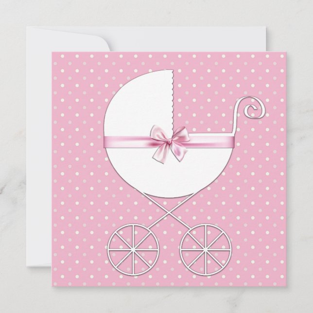 Invitación Baby Shower de Punto de Polka Rosa (Anverso)