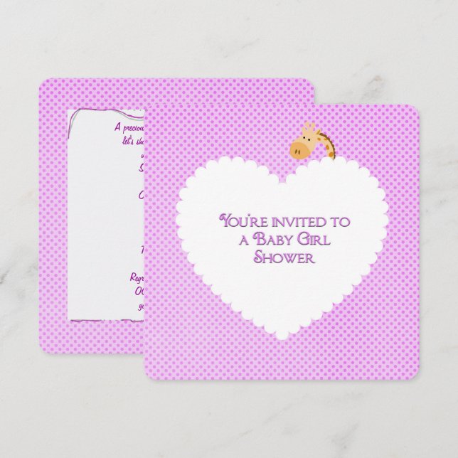 Invitación Baby Shower de Punto de Polka Rosa (Anverso / Reverso)