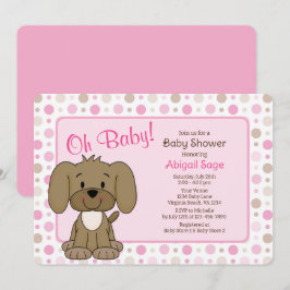 Invitación Baby Shower de punto de polka rosa de perro de cac