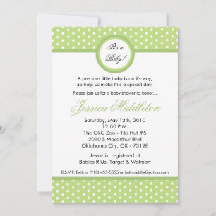 Invitación Baby Shower de punto de polka verde cla