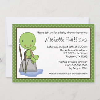 Invitación Baby Shower de punto de polka verde de tortuga cor