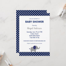 Baby Shower de Punto Polka Azul y Elefante Blanco