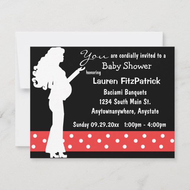 Invitación Baby Shower De Punto Polka Blanco Y Roj (Anverso)