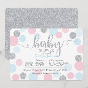 Invitación Baby Shower de puntos de dispersión azul rosado Pu