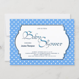 Invitación Baby Shower de puntos de polka azul pálido y blanc