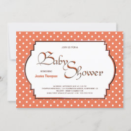 Invitación Baby Shower de puntos de polka blanco y naranja