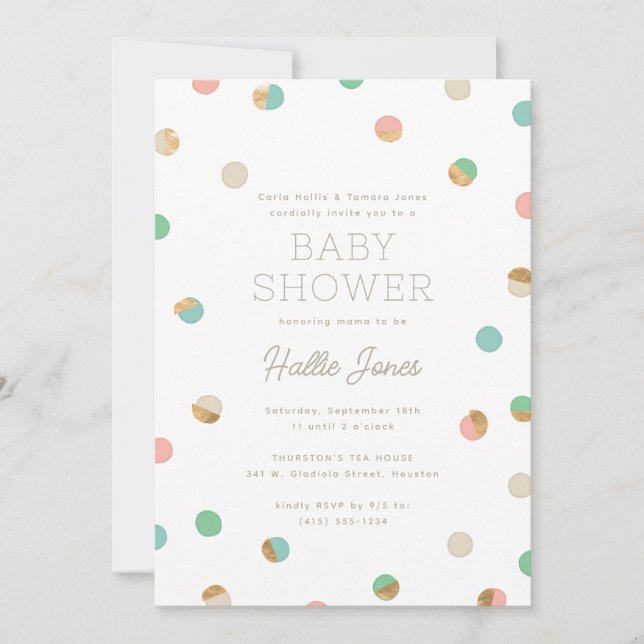 Invitación Baby Shower de puntos de Polka de Cobre Pastel y F (Anverso)
