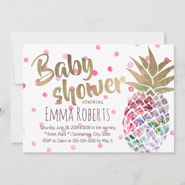 Invitación Baby Shower de puntos de polka de piña tropical fl (Anverso)