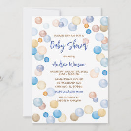 Invitación Baby Shower de puntos de polka marrón y azul