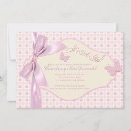 Invitación Baby Shower de puntos de polka rosado BOW/Ribbon I