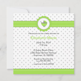 Invitación Baby Shower de puntos de polka verde y gris