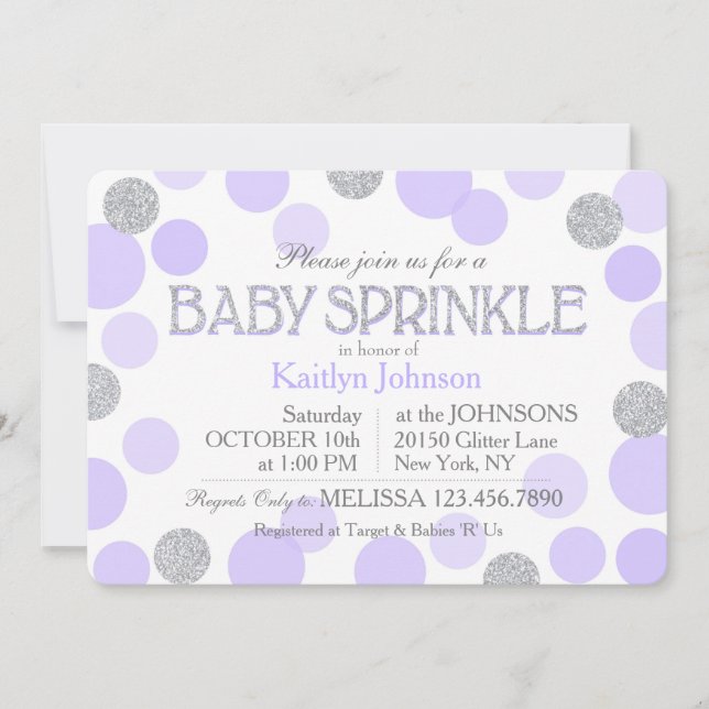 Invitación Baby Shower de puntos dispersos de lavanda Purpuri (Anverso)