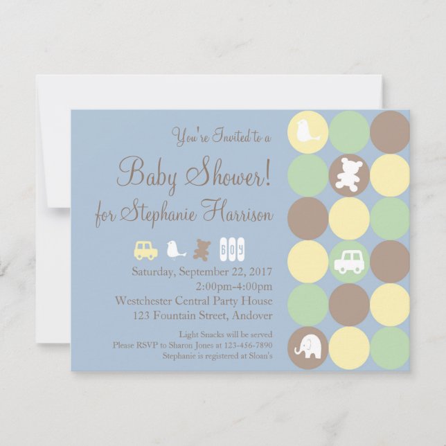 Invitación Baby Shower de puntos en polvo (Anverso)