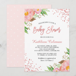 Invitación Baby Shower de puntos florales rosados botánicos e